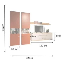 Wohnwand Vienna 35 35009 Lack Ziegelrot Rot Und Lack Grau Inklusive Beleuchtung