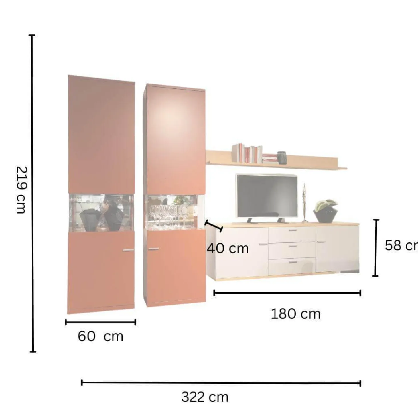 Wohnwand Vienna 35 35009 Lack Ziegelrot Rot Und Lack Grau Inklusive Beleuchtung