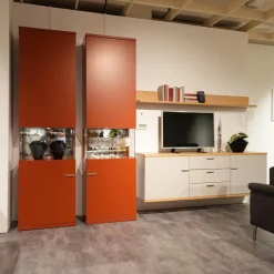 Wohnwand Vienna 35 35009 Lack Ziegelrot Rot Und Lack Grau Inklusive Beleuchtung