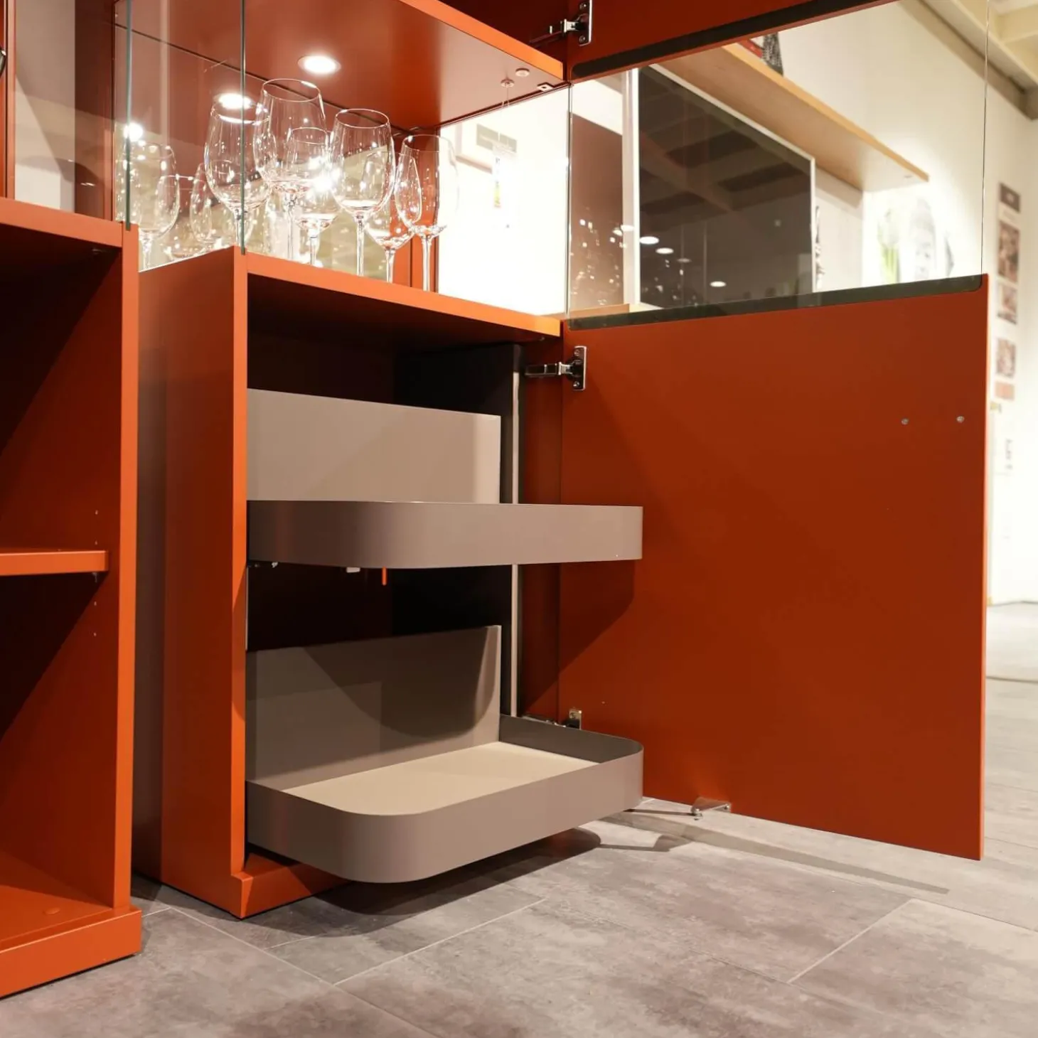 Wohnwand Vienna 35 35009 Lack Ziegelrot Rot Und Lack Grau Inklusive Beleuchtung