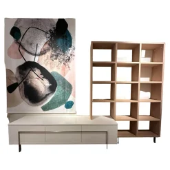 Wohnwand Vision Eiche Weiß Geölt Tv-Board Weiß Lackiert Füße Metall Ohne Bild