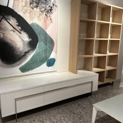 Wohnwand Vision Eiche Weiß Geölt Tv-Board Weiß Lackiert Füße Metall Ohne Bild