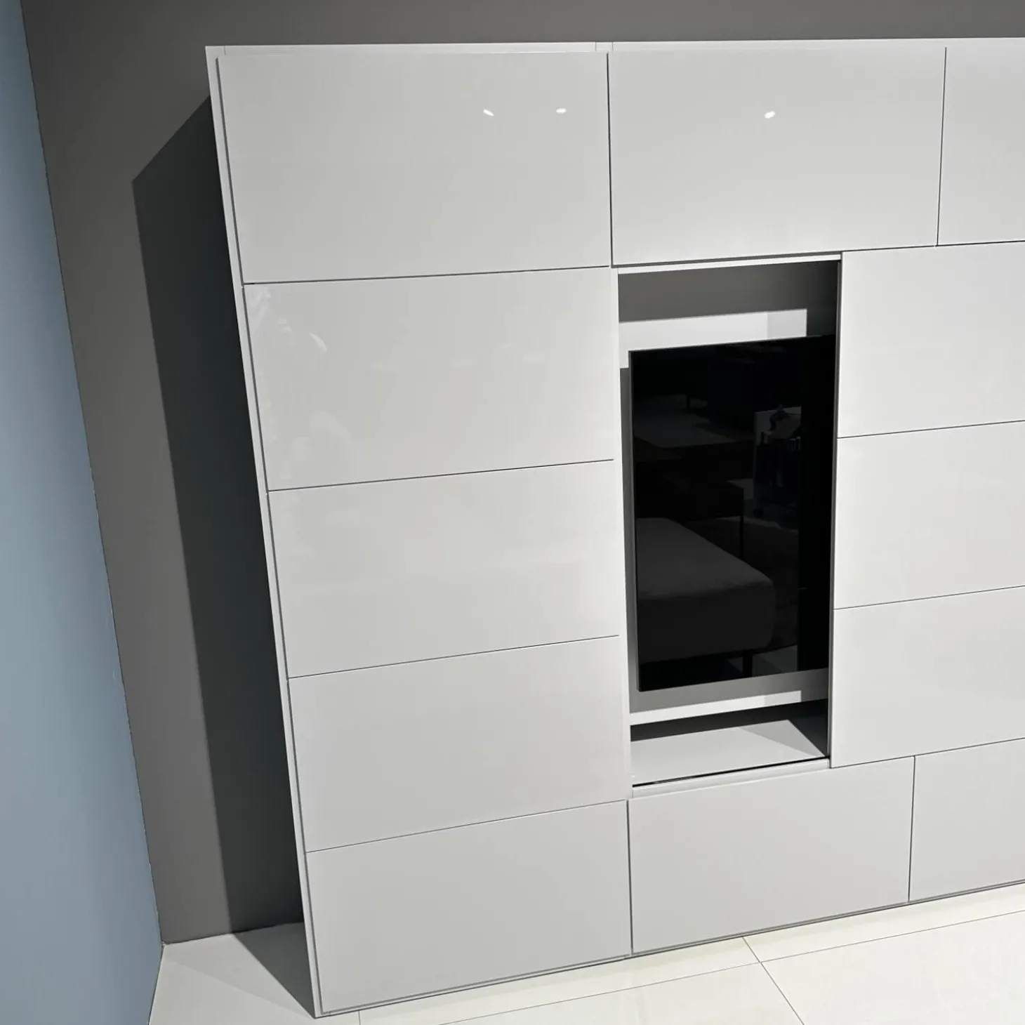 Wohnwand Vita Lack Grauweiß Matt Und Hochglanz Mit Schiebetüren Ohne Deko