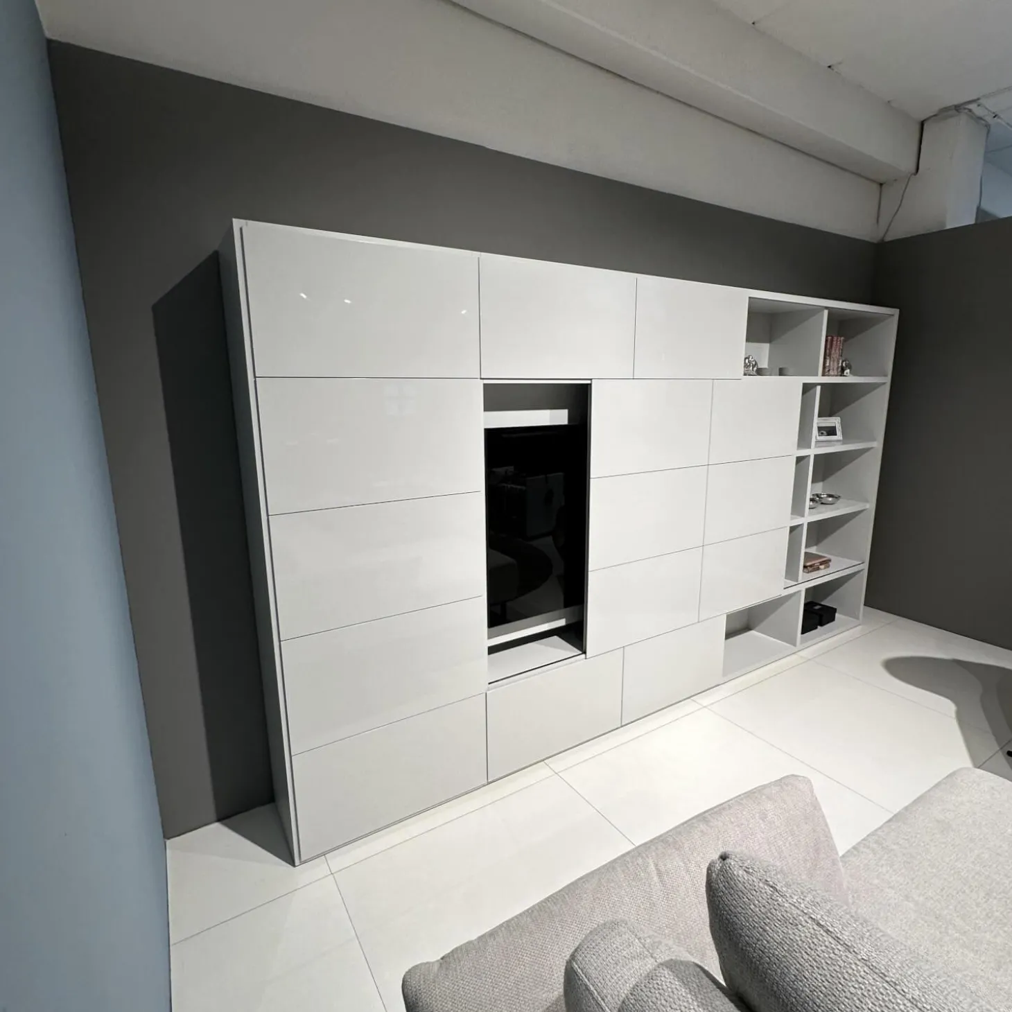 Wohnwand Vita Lack Grauweiß Matt Und Hochglanz Mit Schiebetüren Ohne Deko