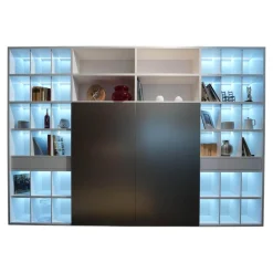 Wohnwand Vita Weiß Aluminium Mit Schiebetür Und Innenbeleuchtung