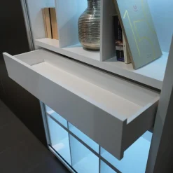 Wohnwand Vita Weiß Aluminium Mit Schiebetür Und Innenbeleuchtung