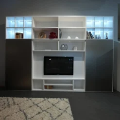 Wohnwand Vita Weiß Aluminium Mit Schiebetür Und Innenbeleuchtung