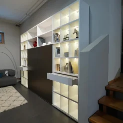 Wohnwand Vita Weiß Aluminium Mit Schiebetür Und Innenbeleuchtung