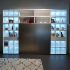 Wohnwand Vita Weiß Aluminium Mit Schiebetür Und Innenbeleuchtung