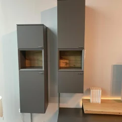 Wohnwand Vitus Eiche Rustico Hell Geölt Lack Schiefergrau Mit Beleuchtungspaket