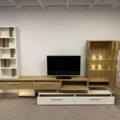 Wohnwand Vivendi Lack Weiß Matt Und Holz Asteiche Mit Glasböden Inklusive Beleuchtung