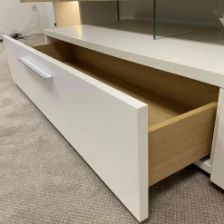 Wohnwand Vivendi Lack Weiß Matt Und Holz Asteiche Mit Glasböden Inklusive Beleuchtung