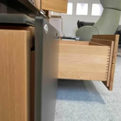 Wohnwand V-Montana Kernbuche mit Glasfronten Montegrau