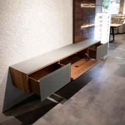 Wohnwand V-Montanara Wildnuss Geölt Glas Montegrau Inklusive Beleuchtung