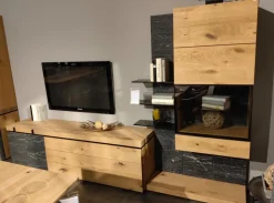 Wohnwand V-Rock Alteiche Rustiko Steinakzent Alpengranit Schwarzgrau