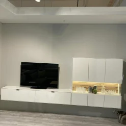 Wohnwand Werne Lack Weiß Gebürstete Rückwand Balkeneiche