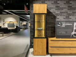 Wohnwand WK 490 Baristo Asteiche Massiv Naturbelassen Geölt Front Rillenoptik Mit LED Beleuchtung