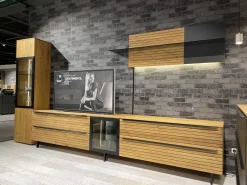 Wohnwand WK 490 Baristo Asteiche Massiv Naturbelassen Geölt Front Rillenoptik Mit LED Beleuchtung