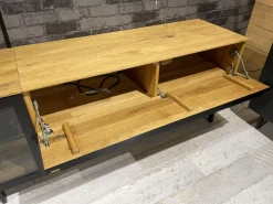 Wohnwand WK 490 Baristo Asteiche Massiv Naturbelassen Geölt Front Rillenoptik Mit LED Beleuchtung