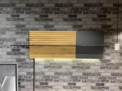 Wohnwand WK 490 Baristo Asteiche Massiv Naturbelassen Geölt Front Rillenoptik Mit LED Beleuchtung