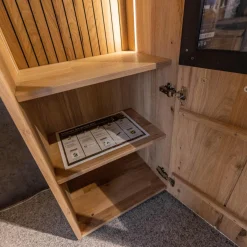 Wohnwand WK 490 Baristo Asteiche Bianco Rillenoptik Glas Anthrazit Inklusive LED Beleuchtung