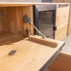 Wohnwand WK 490 Baristo Asteiche Bianco Rillenoptik Glas Anthrazit Inklusive LED Beleuchtung