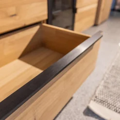 Wohnwand WK 490 Baristo Asteiche Bianco Rillenoptik Glas Anthrazit Inklusive LED Beleuchtung