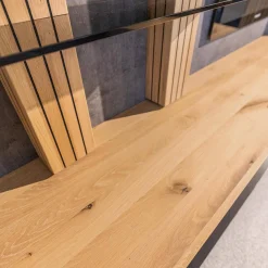 Wohnwand WK 490 Baristo Asteiche Bianco Rillenoptik Glas Anthrazit Inklusive LED Beleuchtung