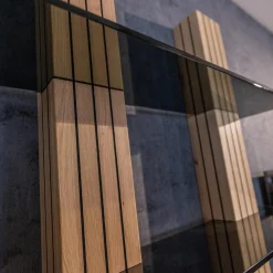 Wohnwand WK 490 Baristo Asteiche Bianco Rillenoptik Glas Anthrazit Inklusive LED Beleuchtung