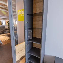 Wohnwand Wk 440 Lavato Und Vitrine 440 Balkeneiche Lack Schiefergrau Grau Matt Inklusive Beleuchtung