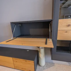 Wohnwand Wk 440 Lavato Und Vitrine 440 Balkeneiche Lack Schiefergrau Grau Matt Inklusive Beleuchtung