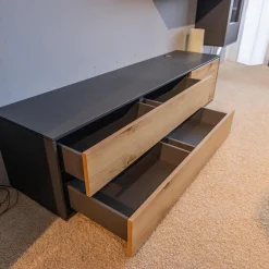 Wohnwand Wk 440 Lavato Und Vitrine 440 Balkeneiche Lack Schiefergrau Grau Matt Inklusive Beleuchtung