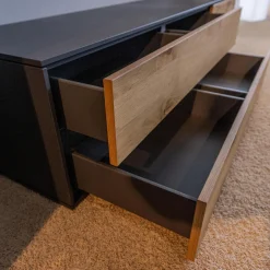 Wohnwand Wk 440 Lavato Und Vitrine 440 Balkeneiche Lack Schiefergrau Grau Matt Inklusive Beleuchtung