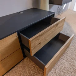 Wohnwand Wk 440 Lavato Und Vitrine 440 Balkeneiche Lack Schiefergrau Grau Matt Inklusive Beleuchtung