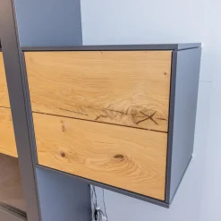 Wohnwand Wk 440 Lavato Und Vitrine 440 Balkeneiche Lack Schiefergrau Grau Matt Inklusive Beleuchtung