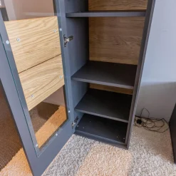 Wohnwand Wk 440 Lavato Und Vitrine 440 Balkeneiche Lack Schiefergrau Grau Matt Inklusive Beleuchtung