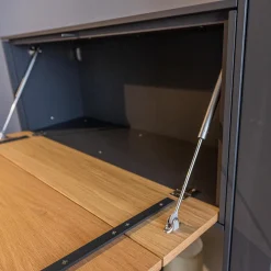 Wohnwand Wk 440 Lavato Und Vitrine 440 Balkeneiche Lack Schiefergrau Grau Matt Inklusive Beleuchtung