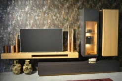 Wohnwand WK 456 MDF Lack Braun Wildeiche Bianco