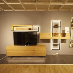 Wohnwand WM 1880 Wildeiche Massiv Soft Gebürstet Mit LED-Beleuchtung