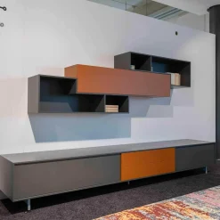 Wohnwandgestaltung San Lampo Matt Lack Anthrazit Braun