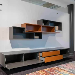 Wohnwandgestaltung San Lampo Matt Lack Anthrazit Braun