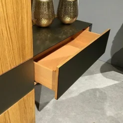 Wohnwandkombination Cubus Eiche Naturöl Glas Bronze Matt mit Touchbeschlag