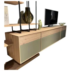 Wohnwandkombination Lina Eiche Massiv Gebürstet Weiß Geölt Glas Matt Salbei Mit Schreibplatz