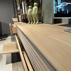 Wohnwandkombination Lina Eiche Massiv Gebürstet Weiß Geölt Glas Matt Salbei Mit Schreibplatz