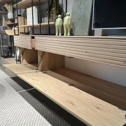 Wohnwandkombination Lina Eiche Massiv Gebürstet Weiß Geölt Glas Matt Salbei Mit Schreibplatz