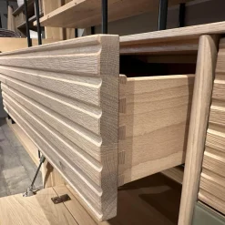 Wohnwandkombination Lina Eiche Massiv Gebürstet Weiß Geölt Glas Matt Salbei Mit Schreibplatz