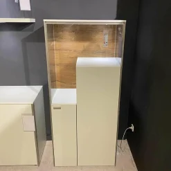 Wohnwand-Vitrinen Kombination Sentino Weiß Matt Rückwand in Anziano Eiche