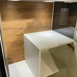 Wohnwand-Vitrinen Kombination Sentino Weiß Matt Rückwand in Anziano Eiche