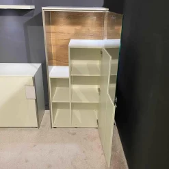 Wohnwand-Vitrinen Kombination Sentino Weiß Matt Rückwand in Anziano Eiche