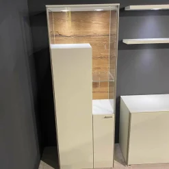 Wohnwand-Vitrinen Kombination Sentino Weiß Matt Rückwand in Anziano Eiche